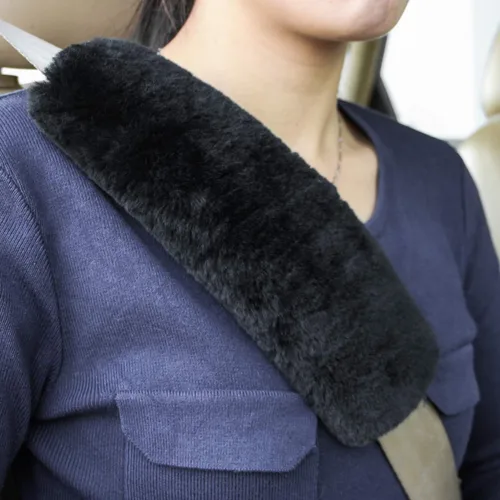 Miniatura 11 de Funda para cinturón de seguridad de automóvil de lana de oveja genuina suave, 2 piezas, almohadilla para hombro del cinturón de seguridad para una