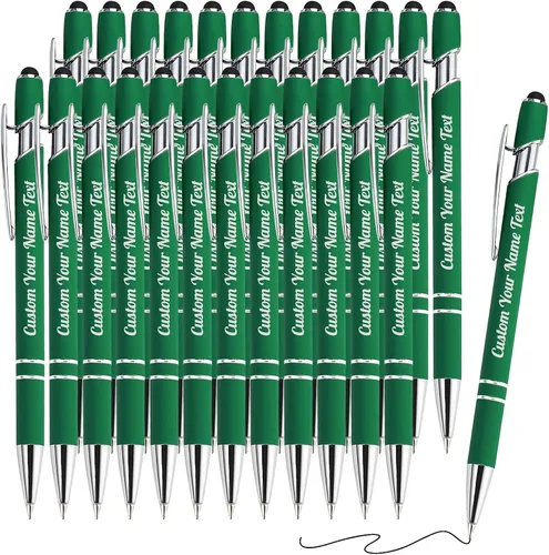 Miniatura 20 de 12 bolígrafos personalizados a granel con grabado sin nombre, bolígrafos personalizados con lápiz capacitivo, logotipo de mensaje de texto grabado