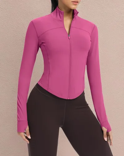 Miniatura 59 de AVGO Chaquetas de entrenamiento recortadas para mujer, con cremallera, ajustadas, atléticas, con agujeros para el pulgar