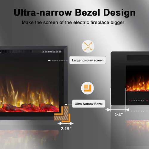 Miniatura 3 de PRETZI Chimenea eléctrica de 60 pulgadas, marco de aluminio ultra estrecho y pantalla ancha, insertos de chimenea eléctrica/montado en la pared