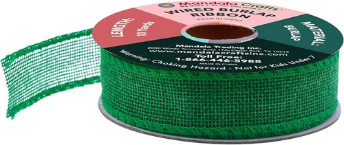 Miniatura 2 de Mandala Crafts Cinta de arpillera verde con alambre para corona, cinta de arpillera con alambre verde rústico de yute natural, 1 pulgada de ancho