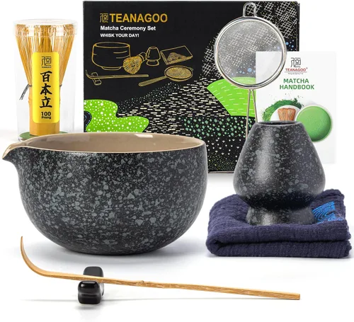 Miniatura 11 de TEANAGOO Juego de 9 Piezas Batidor de Matcha, Juego de Matcha de Cerámica, Kit de Matcha para Ceremonia, Juego de Té Matcha para Hacer Negro carbón 2
