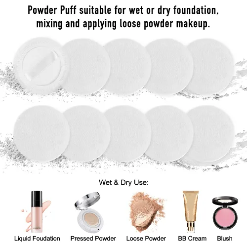 Miniatura 2 de 10pcs Powder Puff Algodón Cosmético Polvo Facial Maquillaje Almohadillas con Cinta para Suelta y Base 2.36 Pulgadas (Blanco)