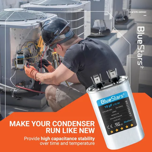 Miniatura 8 de [Listado UL] BlueStars 10 uF ± 5% MFD 370/440V CBB65 CBB65A Pieza de Repuesto de Capacitor de Arranque y Funcionamiento Ovalado - Capacitores