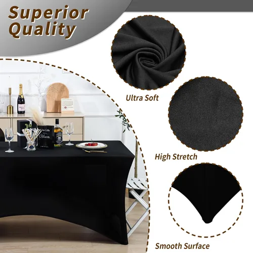 Miniatura 2 de Fixwal Mantel Negro de 6 Pies para Mesas Rectangulares, Paquete de 10 Manteles de Spandex para Mesas Rectangulares de 6 Pies, Ajustado Rectangular