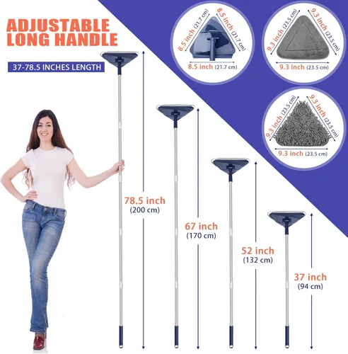 Miniatura 3 de JEHONN Trapeador Limpiador de Pared con Mango Largo de 82 Pulgadas, Herramienta de Limpieza de Techo 3 en 1 Plumero con 6 Almohadillas de Repuesto