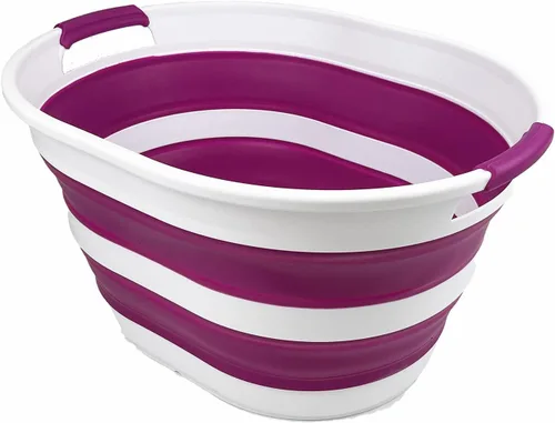 Miniatura 9 de SAMMART Cesta plegable ovalada de plástico para la lavandería, 23 litros (6 galones), contenedor de almacenamiento plegable, tina de lavado