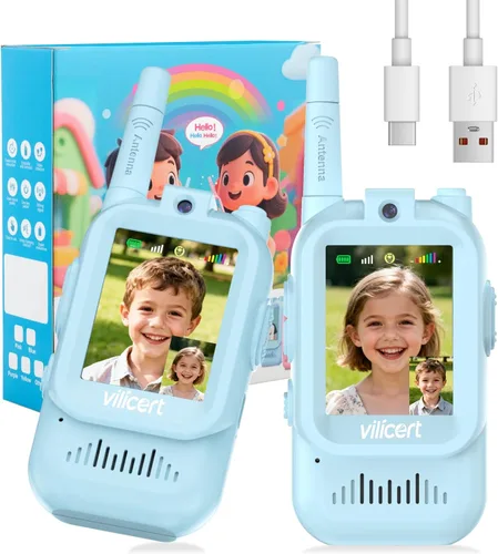 Walkie Talkies de video con pantalla en tiempo real y cambiador de voz, radios recargables de largo alcance para niños de 3 a 12 años, regalos de
