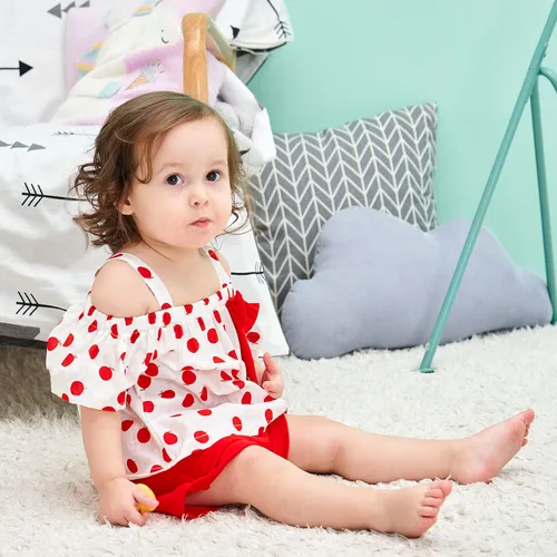 Miniatura 2 de Hipea Ropa de verano para bebés y niñas pequeñas, camisola con volantes, lunares y pantalones cortos casuales, ropa para recién nacida