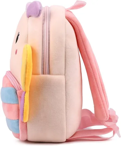 Miniatura 3 de Mochila pequeña para niños y niñas, linda mochila pequeña de dibujos animados de animales de felpa suave para niños de 2 a 6 años, Mariposa-h Rosa
