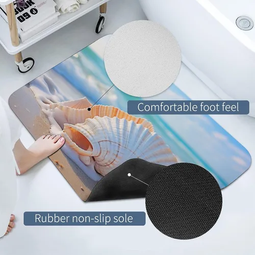 Miniatura 4 de Alfombra de baño Beach Seashell Coastal Florida, absorbente de agua y antideslizante, con temática oceánica, tapete de baño antideslizante para sala