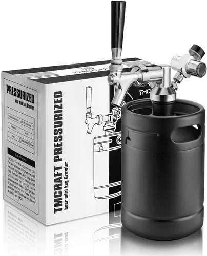 TMCRAFT Sistema de grifo Growler de 64 onzas, mini barril de acero inoxidable presurizado con chaqueta enfriadora, sistema dispensador portátil para