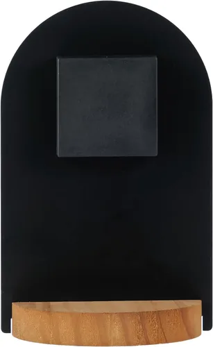 Miniatura 5 de SOFFEE DESIGN Reloj de mesa de una pieza con hoja de hierro con base de madera, reloj de escritorio sin tictac funciona con pilas para sala de Negro