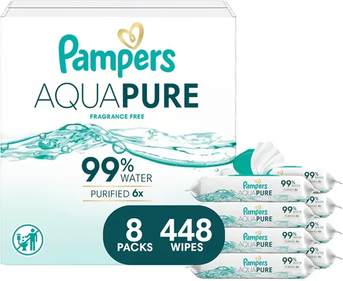 Miniatura 26 de Pampers Aqua Pure Toallitas para bebé, 99% agua, sin fragancia, 896 toallitas para bebé en total (16 paquetes con tapa abatible)