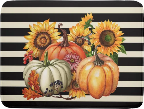 Miniatura 44 de Tapete de Secado de Platos de Florero de Girasoles Otoñales para Encimera de Cocina, Tapete de Secado de Hojas de Arce y Calabaza Otoñal de 16 x 18