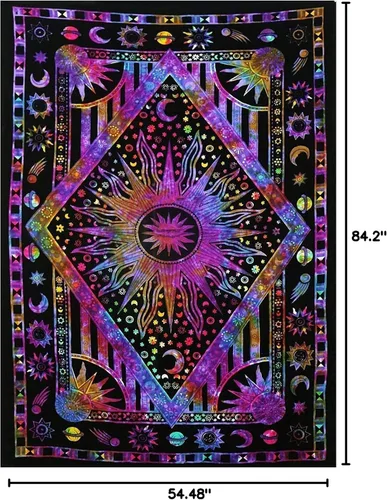 Miniatura 3 de ANJANIYA - Tapiz teñido con amarres, diseño celestial de sol, luna, planeta, bohemio, para colgar en la pared, tapiz bohemio, hippie, playa; colcha