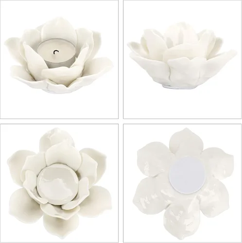 Miniatura 4 de OwnMy Portavelas de Flor de Loto de Cerámica de 4.5 Pulgadas, Portavelas de Pétalos de Loto, Candelabro, Portavelas Votivo de Flor para Velas de Té