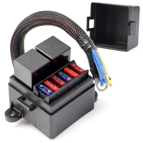 Miniatura 8 de Caja de relé de fusibles precableada con 2 ranuras de relé y 6 portafusibles ATC/ATO, 2 relés de 4 pines 80 A y 6 fusibles ATC ATO, bloque