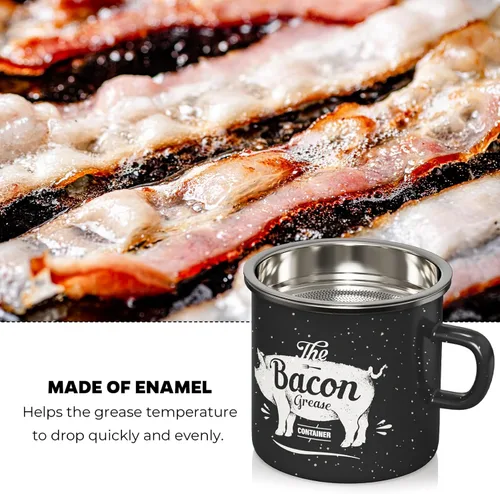 Miniatura 6 de PGYARD Mini Recipiente para Grasa de Tocino con Colador - Ahorrador de Grasa Esmaltado de 15 OZ, Guardador de Grasa de Tocino Estilo Granja