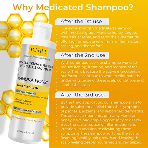 Miniatura 3 de Rida Hair Research Institute Champú para Psoriasis para Hombres y Mujeres Tratamiento del Cuero Cabelludo con Picazón con Miel de Manuka Ideal