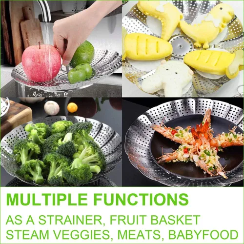 Miniatura 6 de FOFAYU Cesta de Vapor de Verduras para Cocinar, Cesta de Vapor de Acero Inoxidable para Vegetales, Pescado y Comida, Vaporizadores Plegables