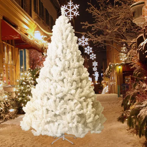 BestComfort Blanco artificial de 5/6/7/8 pies, fácil montaje, base de metal, árbol de Navidad falso para decoración de fiestas en el hogar, oficina,