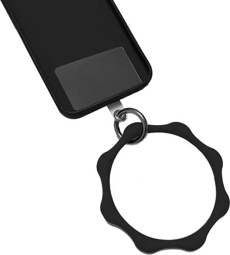 Miniatura 9 de Correa de silicona en forma de corazón para teléfono, correa de muñeca para teléfono celular con soporte para llavero, universal compatible con Negro