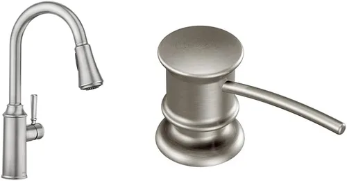Moen Conneaut Spot Resist llave de fregadero de cocina de acero inoxidable de un mango de arco alto con rociador desplegable con Power Boost,