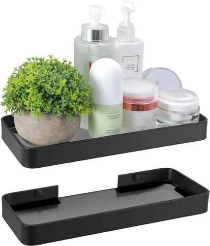 Miniatura 13 de Z metnal Estantes de baño de vidrio templado, estante flotante negro mate para pared, estante de pared para organizador de baño, marco de aluminio