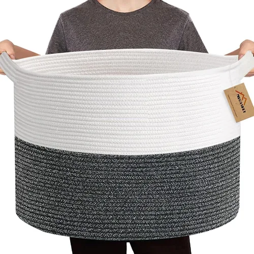 Miniatura 23 de MEGASKET Cesta grande de juguetes para niños, cesta tejida suave de cuerda de algodón de 22" x 14", cesta de almacenamiento para juguetes para Azul