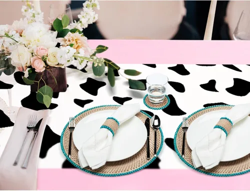 Miniatura 5 de Oudain Mantel de vaca para fiesta, camino de mesa de vaca vaquera, estampado rectangular, suministros de decoración inspirados en fiestas de Rosa
