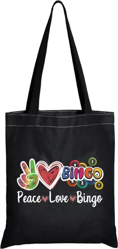 JXGZSO Bingo Caller Bag Lucky Bingo Bolsa Cosmética Paz Amor Bingo Bolsa De Compras Divertido Jugador De Bingo Casino Amante Regalo