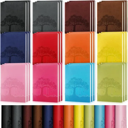 Miniatura 11 de TaoBary 12 diarios de piel sintética A5 a granel, coloridos diarios forrados con árboles, cuaderno de piel sintética suave, cuaderno de escritura a