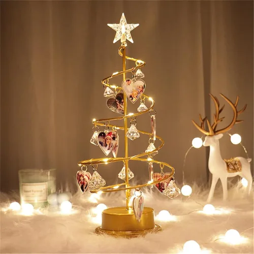 Foto personalizada de árbol de Navidad, luces personalizadas para árbol de Navidad de 1 a 10, imagen familiar, mesa de metal, luz nocturna de árbol