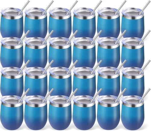 Miniatura 41 de Volhoply - Juego de 12 vasos de vino de 12 onzas con tapa, hechos de acero inoxidable con aislamiento al vacío de doble pared, vasos de vino sin Rosa
