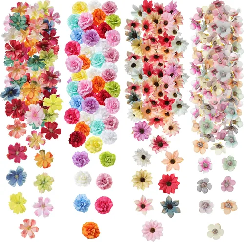 Miniatura 11 de Cindeer 217 piezas de mini cabezas de flores de seda a granel, pequeñas flores falsas para manualidades, flores artificiales 3D de tela suelta