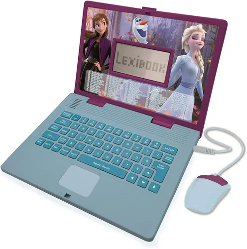 LEXiBOOK Disney Frozen 2 - Laptop Educativo y Bilingüe Español/Inglés - Juguetes para Niñas con 124 Actividades para Aprender, Jugar Juegos y Música