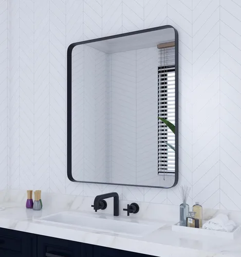 Miniatura 13 de VocalStar - Espejo de baño negro para pared, espejo de tocador de pared de baño con marco de metal rectangular redondeado de 24 x 36 pulgadas