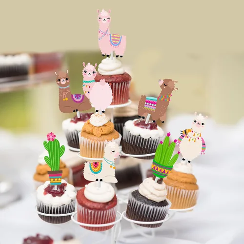 Miniatura 6 de Decoración para cupcakes de cactus, llama, alpaca, cactus, pasteles, decoraciones para fiesta mexicana, fiesta de cumpleaños, suministros de fiesta