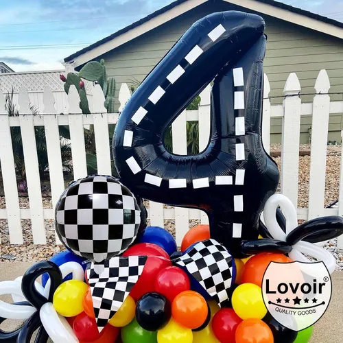 Miniatura 4 de Globo negro número 2 de 40 pulgadas, globos de helio de tereftalato de polietileno de gran tamaño para niños, 2º auto de carreras, camión monstruo