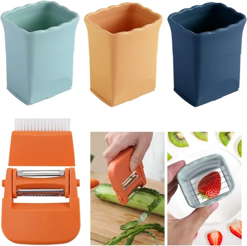 3 piezas de cortador de tazas con pelador de verduras 3 en 1, cortador de fresas de acero inoxidable, cortador de frutas, cortador de frutas,
