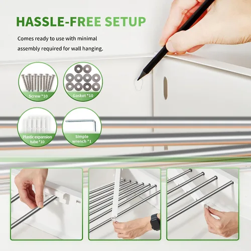 Miniatura 4 de Heshecein - Estante de secado de pared plegable para lavandería, 7 varillas de acero inoxidable, estante de secado plegable para interiores