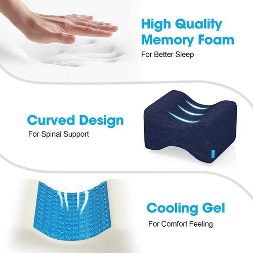 Miniatura 4 de Almohada de rodilla para personas que duermen de lado con gel refrescante, almohada de elevación de espuma viscoelástica para alineación