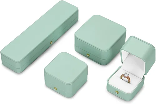 Miniatura 4 de Oirlv Hermosa caja de collar verde menta interior de terciopelo blanco cadena larga pulsera collar caja de almacenamiento