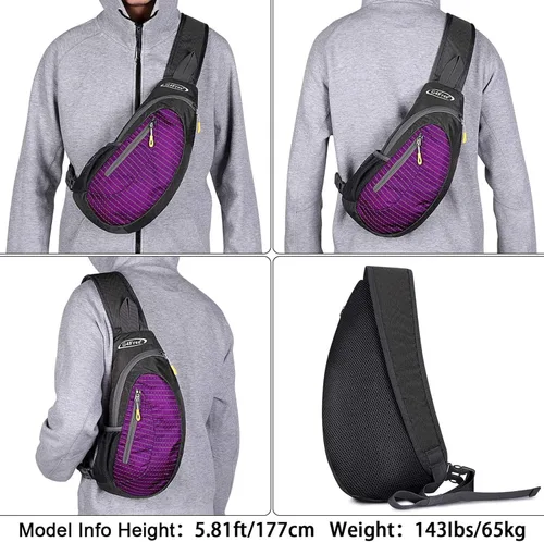 Miniatura 6 de G4Free - Bolso bandolera para hombres y mujeres, mochila pequeña de pecho y hombro ligera para viajes, actividades al aire libre y deportes (Morado)