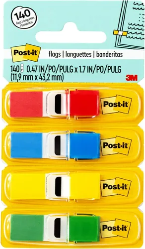 Post-it Banderas, 35dispensador, 4 dispensadorespaquete, 47 pulgadas de ancho, colores primarios surtidos (683-4)
