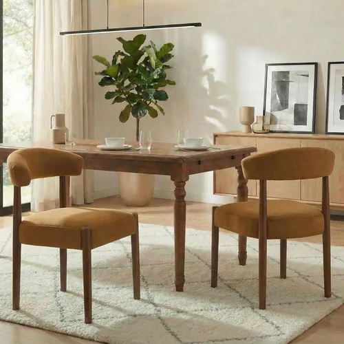 Miniatura 16 de VKNOW Juego de 2 sillas de comedor de madera, modernas sillas de comedor tapizadas con patas de madera de nogal y respaldo curvo, sillas de cocina