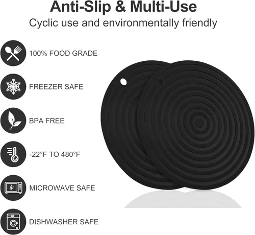 Miniatura 3 de Salvamanteles de silicona para ollas y sartenes calientes, alfombrillas grandes de 12 y 9 pulgadas de diámetro, salvamanteles de silicona