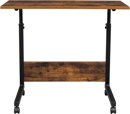 Miniatura 7 de HomVent Mesa de TV ajustable con ruedas, mesa lateral para aperitivos con ruedas, mesa portátil en forma de C, mesa de mesa móvil de madera