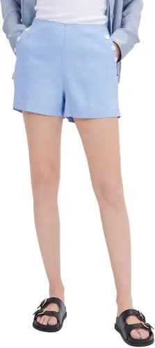 ASSUAL Pantalones cortos marineros con botones vintage de mezcla de lino de cintura media alta para mujer
